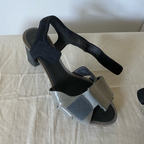 Velcro elastic shiny grey black Camper 3 inch heel dance club chunky comfortable - Picture 7 of 8